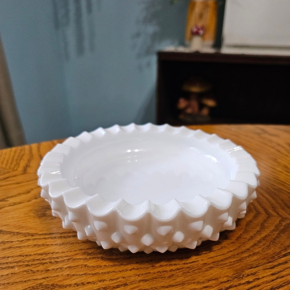 Vintage White Milk Glass Hobnail Bowl Catch-all Ashtray Dish